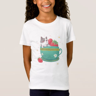 Französischer Bulldog, Erdbeeren & Cup Illustratio T-Shirt