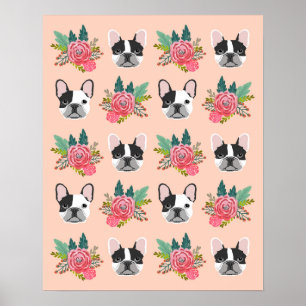 Französischer Bulldog Faces Blumenhund Kunst Poster