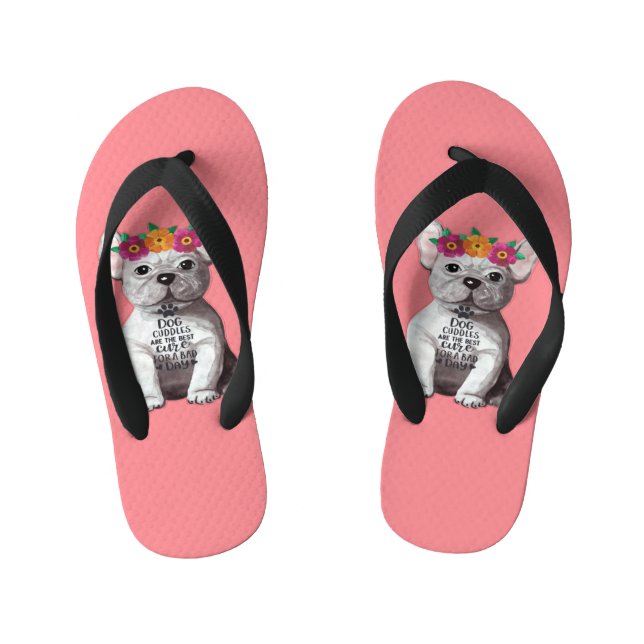 Französischer Bulldog Flip Flops in Pink für Kinde (Fußbett)