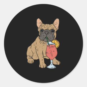 Französischer Bulldog Frenchi Dog Drink Juice Runder Aufkleber