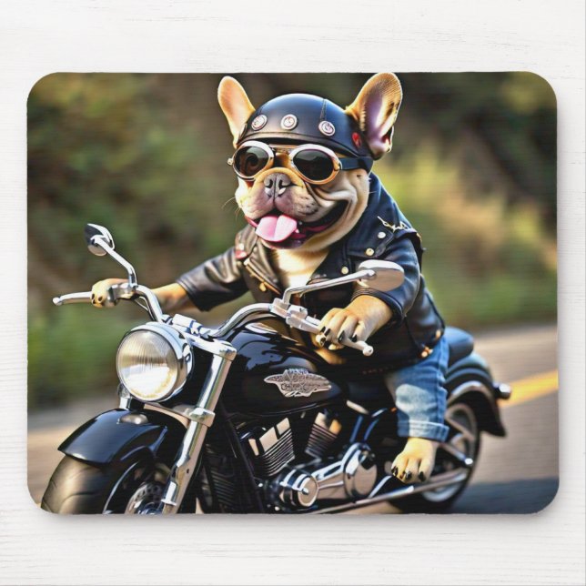 Französischer Bulldog "Frenchie" auf der Motorrad- Mousepad (Vorne)
