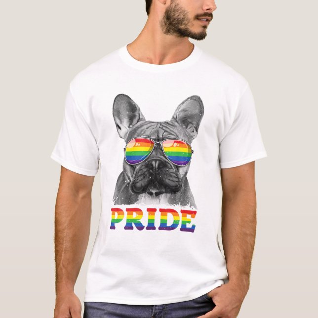 Französischer Bulldog Gay Pride LGBT Rainbow Flag  T-Shirt (Vorderseite)