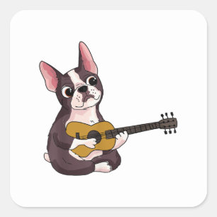 Französischer Bulldog Gitarre spielen Funny Guitar Quadratischer Aufkleber
