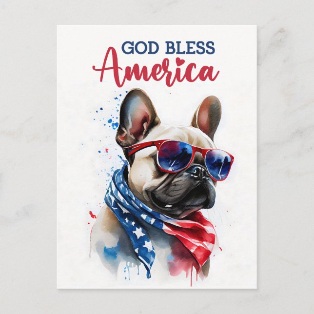 Französischer Bulldog, Gott segne Amerika Postkart Postkarte (Vorderseite)