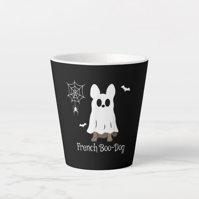 Französischer Bulldog Halloween-Boo-Hund-Geschenk Milchtasse (Vorderseite)