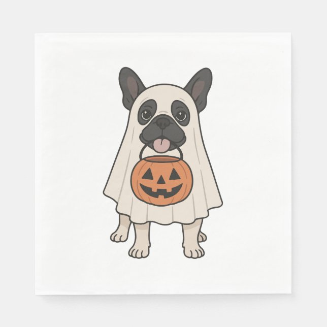 Französischer Bulldog Halloween-Hund Ghost Serviette (Vorderseite)