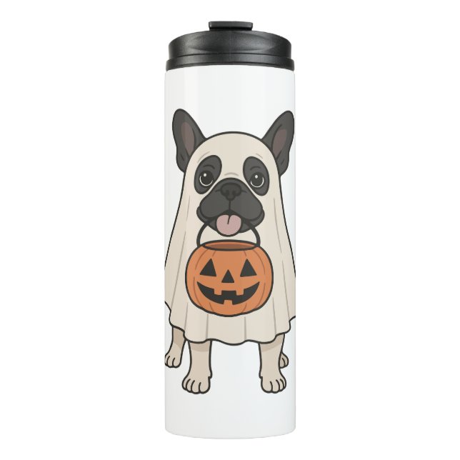 Französischer Bulldog Halloween-Hund Ghost Thermosbecher (Vorderseite)
