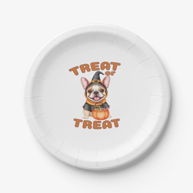 Französischer Bulldog Halloween Hund Kostüm � Leck Pappteller (Vorderseite)