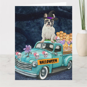 Französischer Bulldog Halloween Truck Beängstigend Karte
