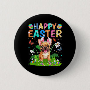 Französischer Bulldog Happy Easter Egg Hunt Bunny Button
