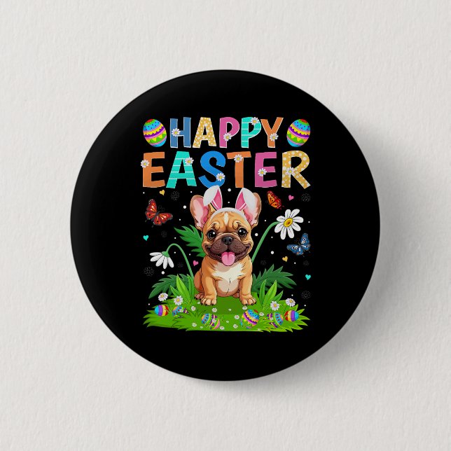 Französischer Bulldog Happy Easter Egg Hunt Bunny  Button (Vorderseite)
