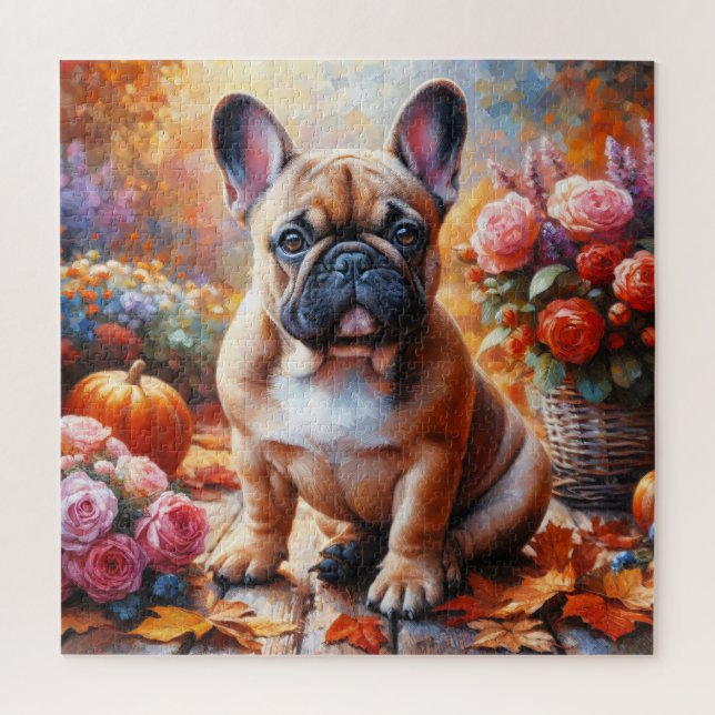 Französischer Bulldog Herbstgarten Puzzle (Vertikal)