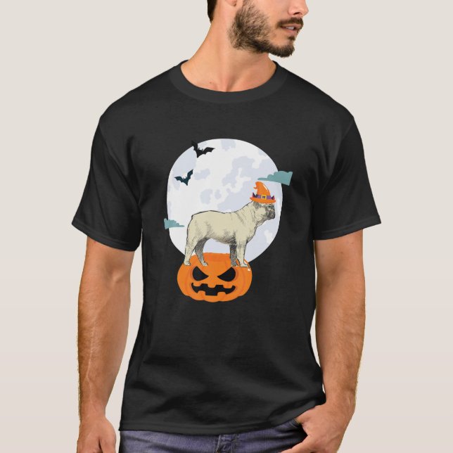 Französischer Bulldog Hexe Moon Halloween Pumpkin  T-Shirt (Vorderseite)