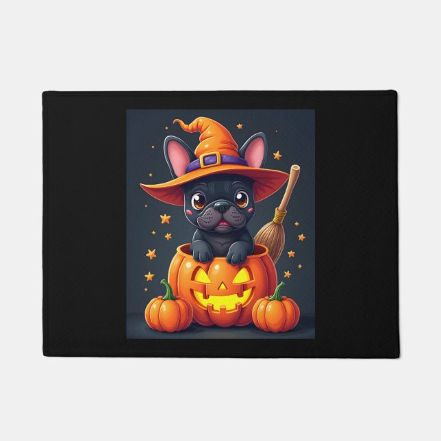 Französischer Bulldog Hexenkürbis Halloween Mens W Fußmatte (Vorderseite)