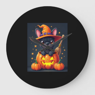 Französischer Bulldog Hexenkürbis Halloween Mens W Große Wanduhr