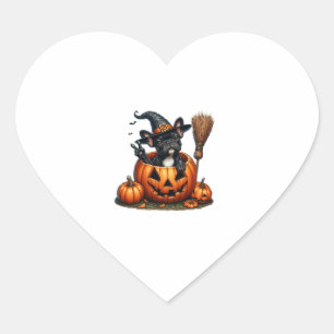 Französischer Bulldog Hexenkürbis Halloween Mens W Herz-Aufkleber