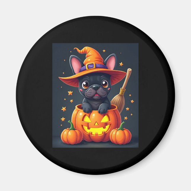 Französischer Bulldog Hexenkürbis Halloween Mens W Magnet (Vorne)