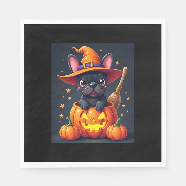 Französischer Bulldog Hexenkürbis Halloween Mens W Serviette (Vorderseite)