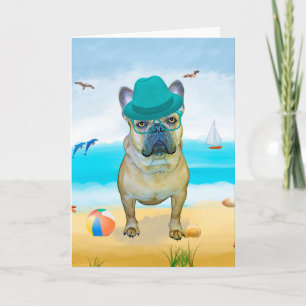 Französischer Bulldog-Hund am Strand Karte