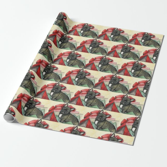 Französischer Bulldog Hund Art Weihnachtswrapping  Geschenkpapier (Ungerollt)