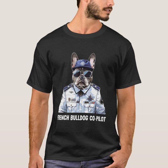 Französischer Bulldog-Hund-Flying-Airline-Pilot Ki T-Shirt (Vorderseite)