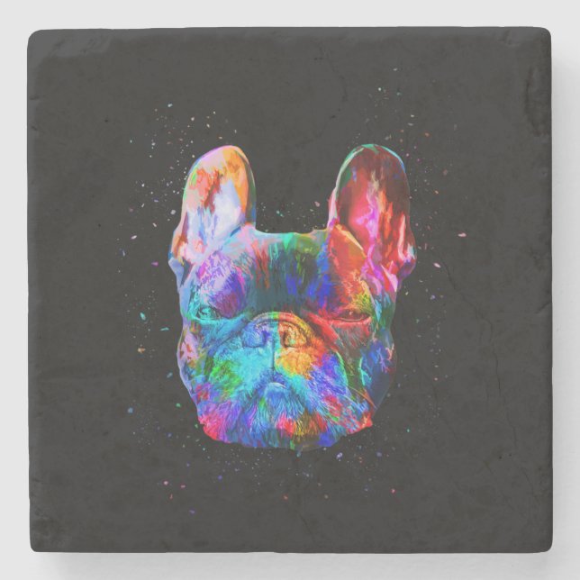 Französischer Bulldog Hund Geometric Color Splash  Steinuntersetzer (Vorderseite)