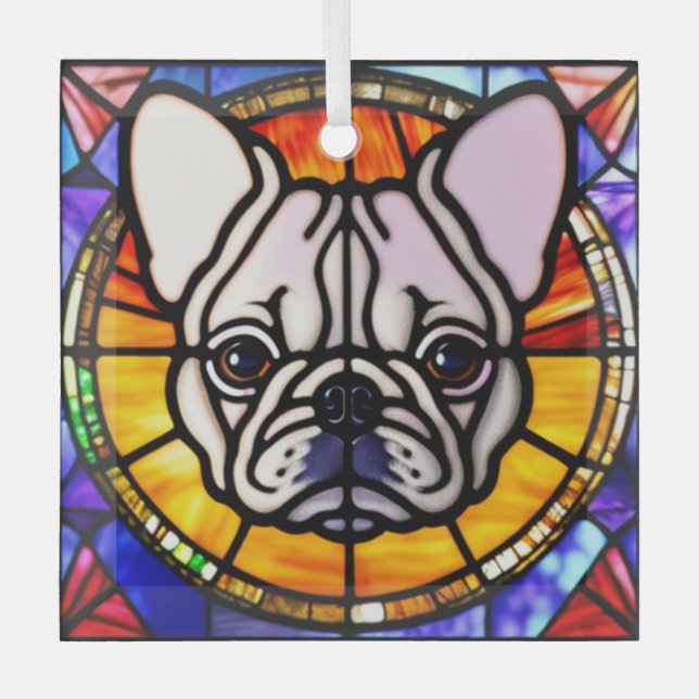 Französischer Bulldog-Hund "gestanztes Glas" Ornament Aus Glas (Vorderseite)
