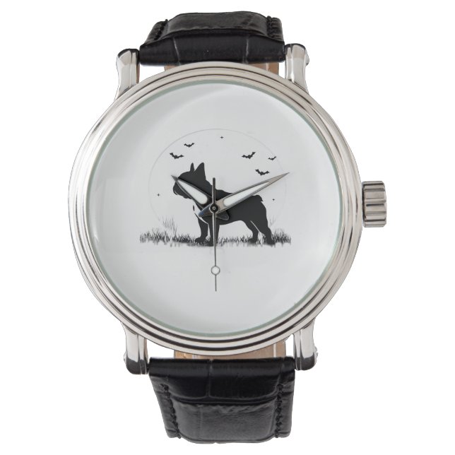 Französischer Bulldog-Hund - Halloween-Silhouette  Armbanduhr (Vorderseite)