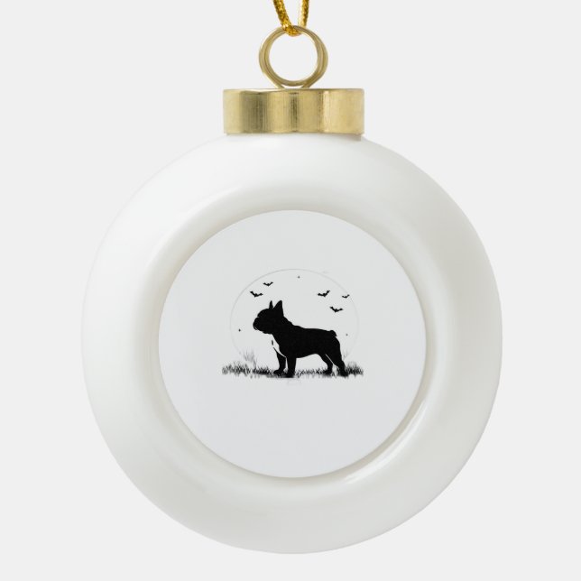 Französischer Bulldog-Hund - Halloween-Silhouette  Keramik Kugel-Ornament (Vorderseite)