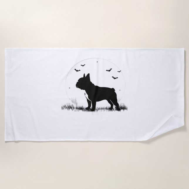 Französischer Bulldog-Hund - Halloween-Silhouette  Strandtuch (Vorderseite)