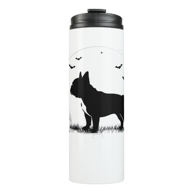 Französischer Bulldog-Hund - Halloween-Silhouette  Thermosbecher (Vorderseite)