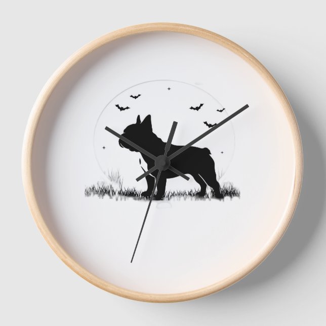 Französischer Bulldog-Hund - Halloween-Silhouette  Uhr (Vorderseite)