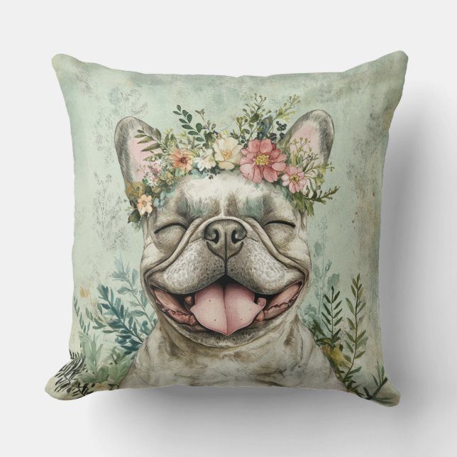 Französischer Bulldog Hund Lover Green Kissen (Vorderseite)