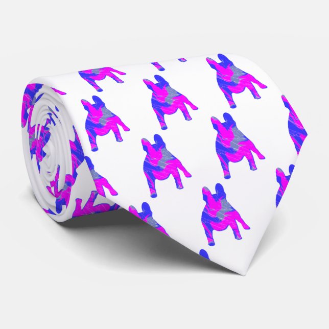 Französischer Bulldog Hund Niedlich Pink Blue Silh Krawatte (Gerollt)
