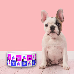 Französischer Bulldog Hund & Paw Hot Pink & Blue B Napf
