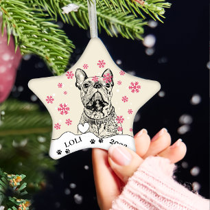 Französischer Bulldog Hund Personalisiert Zeichn Keramik Ornament
