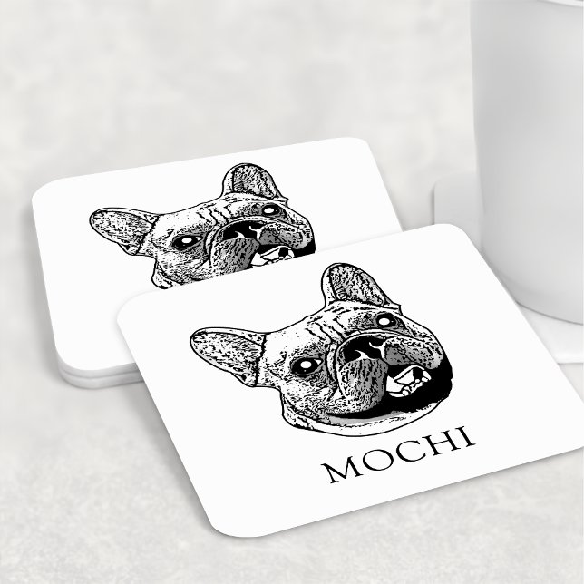 Französischer Bulldog Hund Personalisiert Zeichn Rechteckiger Pappuntersetzer (Von Creator hochgeladen)