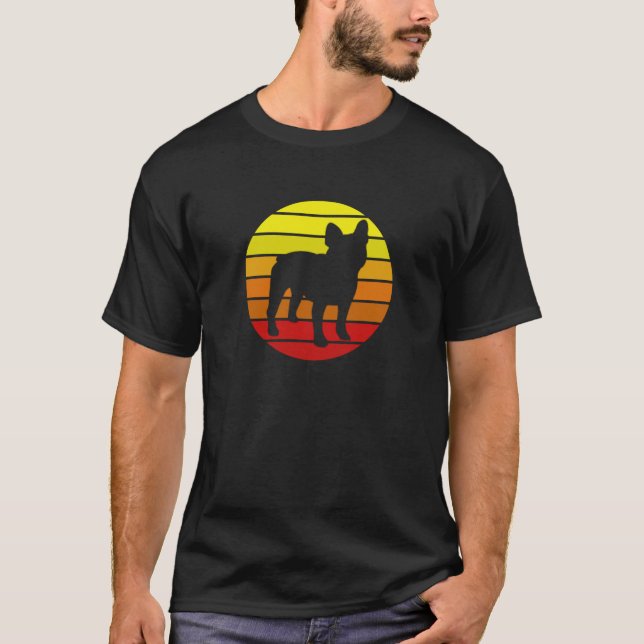 Französischer Bulldog Hund Retro Summer Beach 80er T-Shirt (Vorderseite)