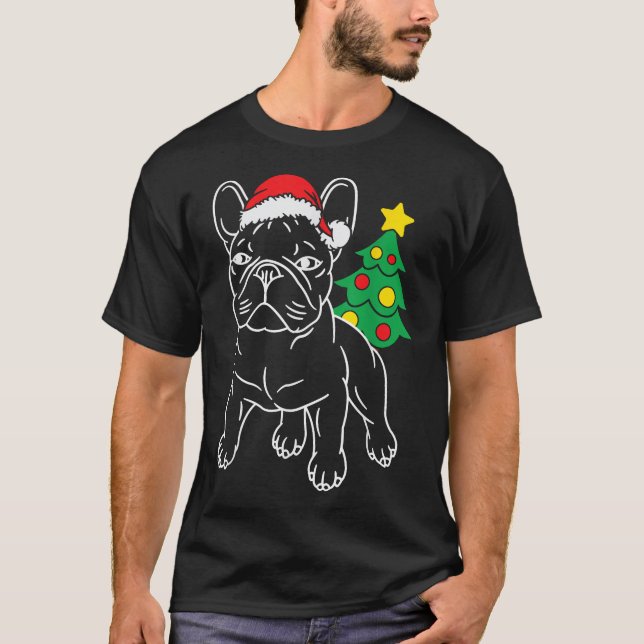 Französischer Bulldog Hund Welpe Weihnachtsbaum Xm T-Shirt (Vorderseite)