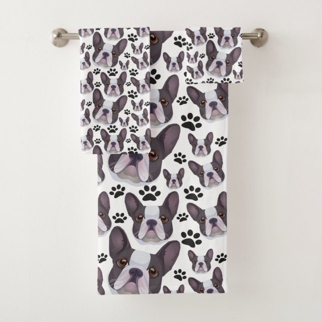 Französischer Bulldog-Hund-Welpenhund Badhandtuch Set (Insitu)