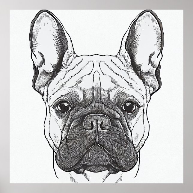 Französischer Bulldog Hund Wildtier-Illustration Poster (Vorne)