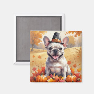 Französischer Bulldog im Herbst hinterlässt Ernted Magnet