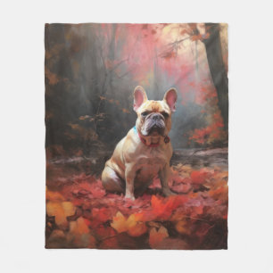 Französischer Bulldog im Herbst Leaves Fall Inspir Fleecedecke