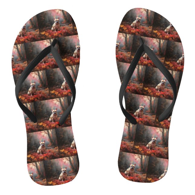 Französischer Bulldog im Herbst Leaves Fall Inspir Flip Flops (Fußbett)