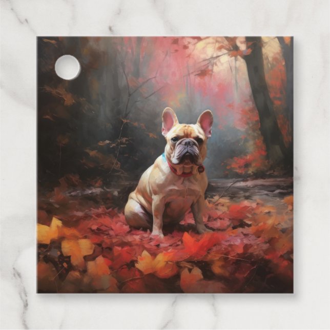 Französischer Bulldog im Herbst Leaves Fall Inspir Geschenkanhänger (Vorderseite)