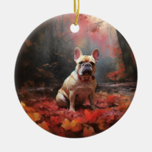 Französischer Bulldog im Herbst Leaves Fall Inspir Keramik Ornament