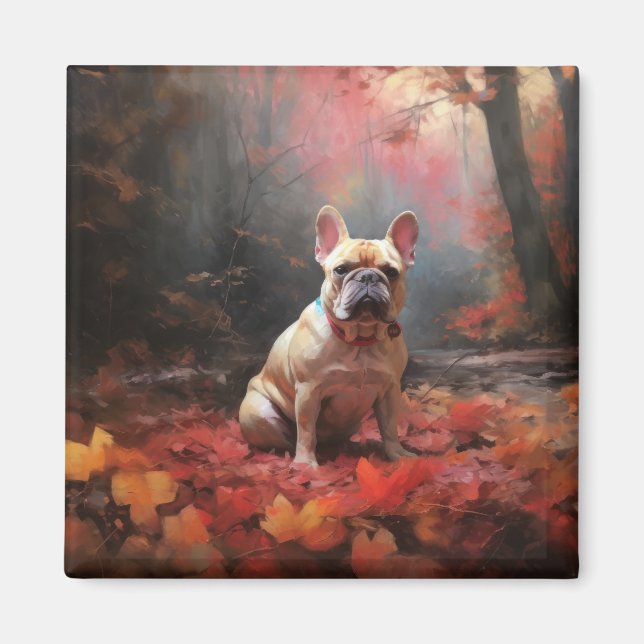 Französischer Bulldog im Herbst Leaves Fall Inspir Magnet (Vorne)