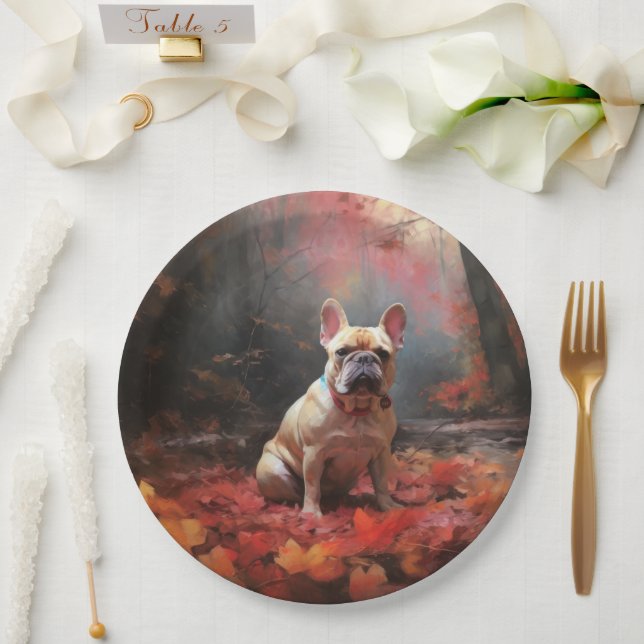 Französischer Bulldog im Herbst Leaves Fall Inspir Pappteller (Hochzeit)