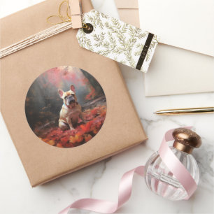 Französischer Bulldog im Herbst Leaves Fall Inspir Runder Aufkleber