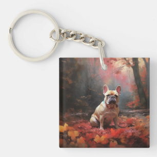 Französischer Bulldog im Herbst Leaves Fall Inspir Schlüsselanhänger